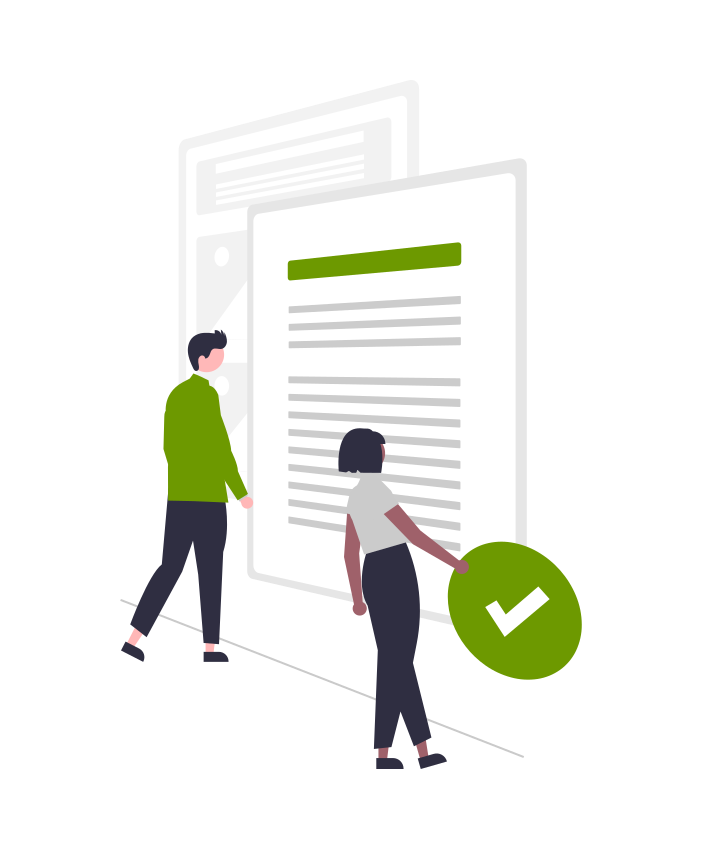 Illustration von Menschen die gemeinsam an einem Dokument arbeiten